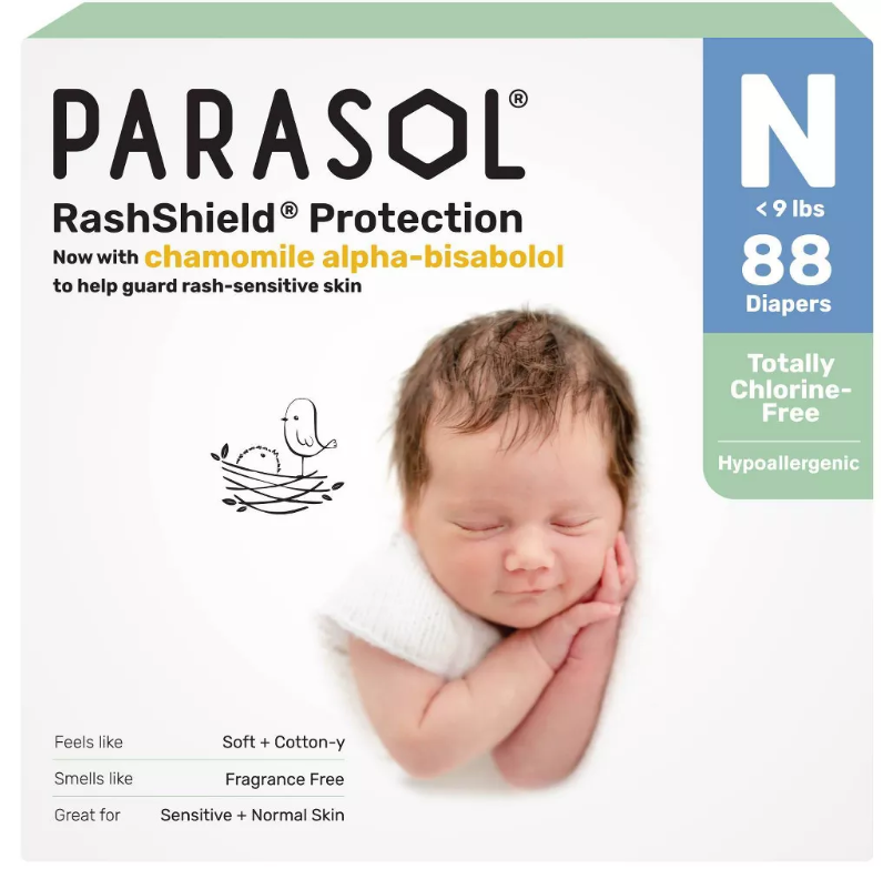 Parasol Chlorine-Free Diapers with RashShield Protection Size NB - 88ct - Canada